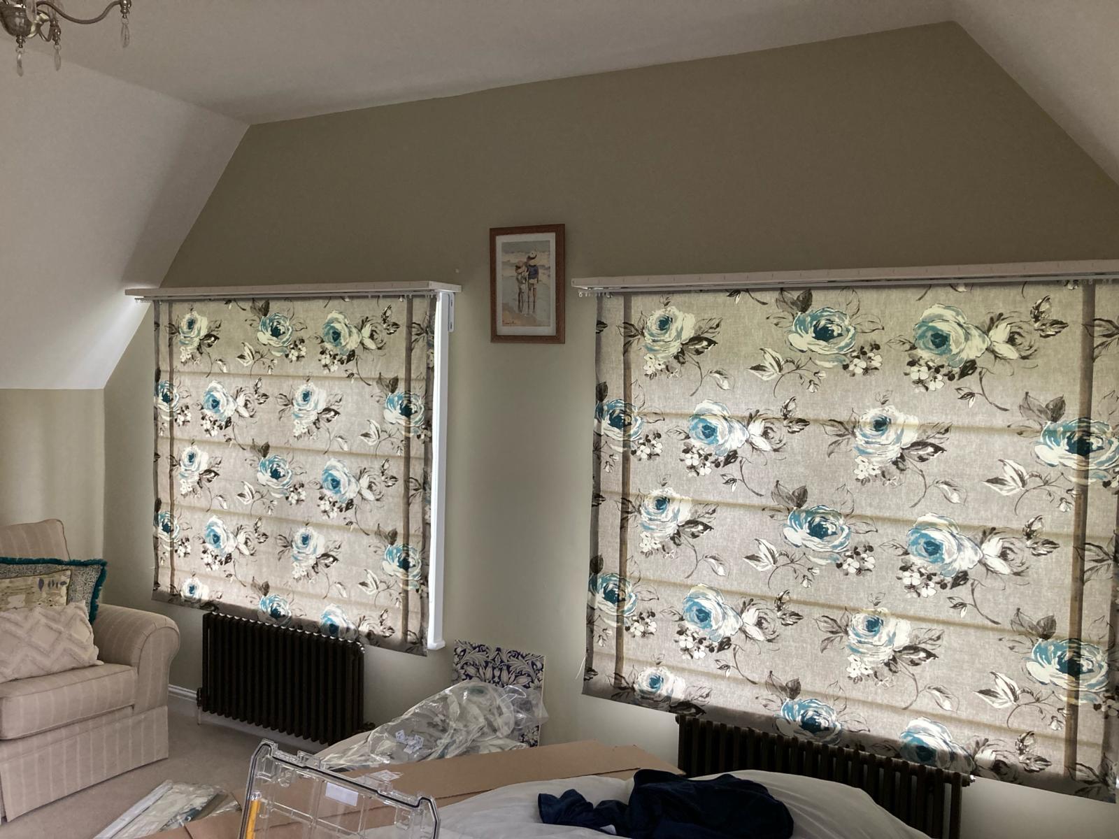 Roman blinds in a sunlit kitchen
